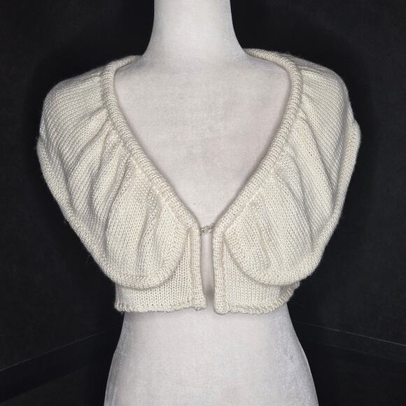 Elizabeth Gillett NYC Cropped shrug sweater Small Cream ivory white - Picture 1 of 16